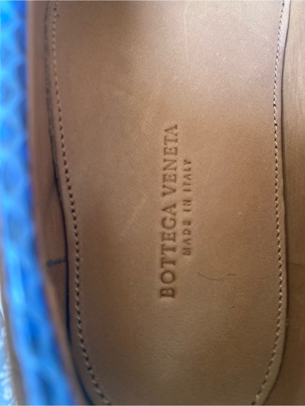 Bottega Veneta Blue Woven Leather Driving Loafers with Tan Bow Size 6 - Picture 10 of 10